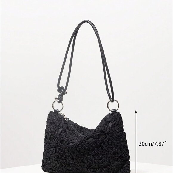Fashion-Forward 3D Flower Clutch Bag - Adjustable Shoulder Style, Black - Picture 6 of 6